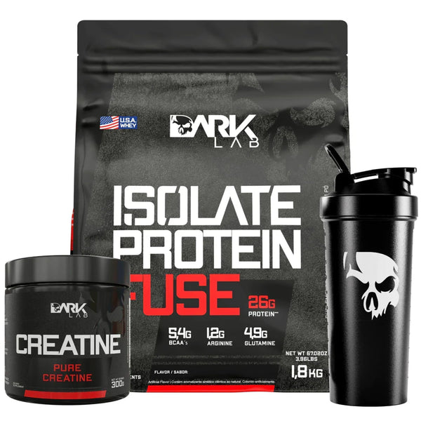 Kit Massa Turbo: Isolate Protein Fuse 1,8kg + Creatina Pura 300g + Coqueteleira Premium Preta 700ml